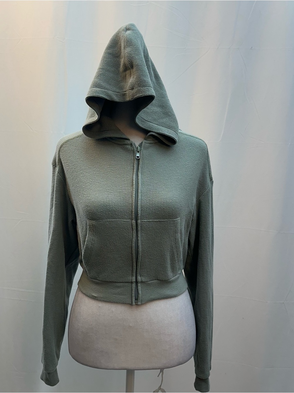 SKIMS Green Ribbed Cropped Zip Hoodie XS